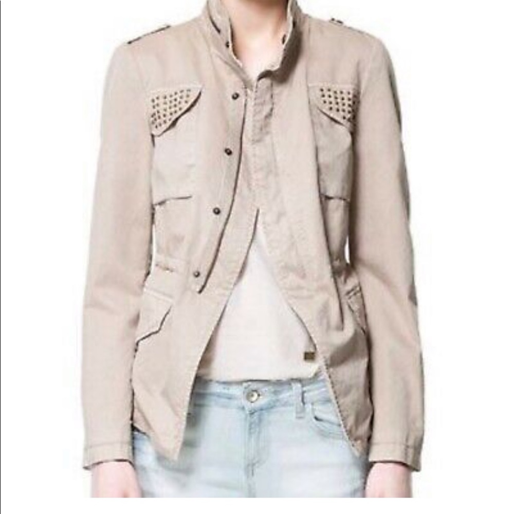 S Zara Khaki Military Jacket with Gold Studs